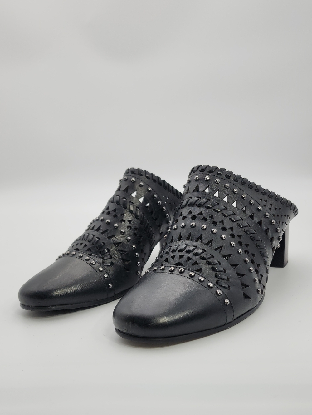 Brighton Black Studded Manet  Leather Mules Size 8